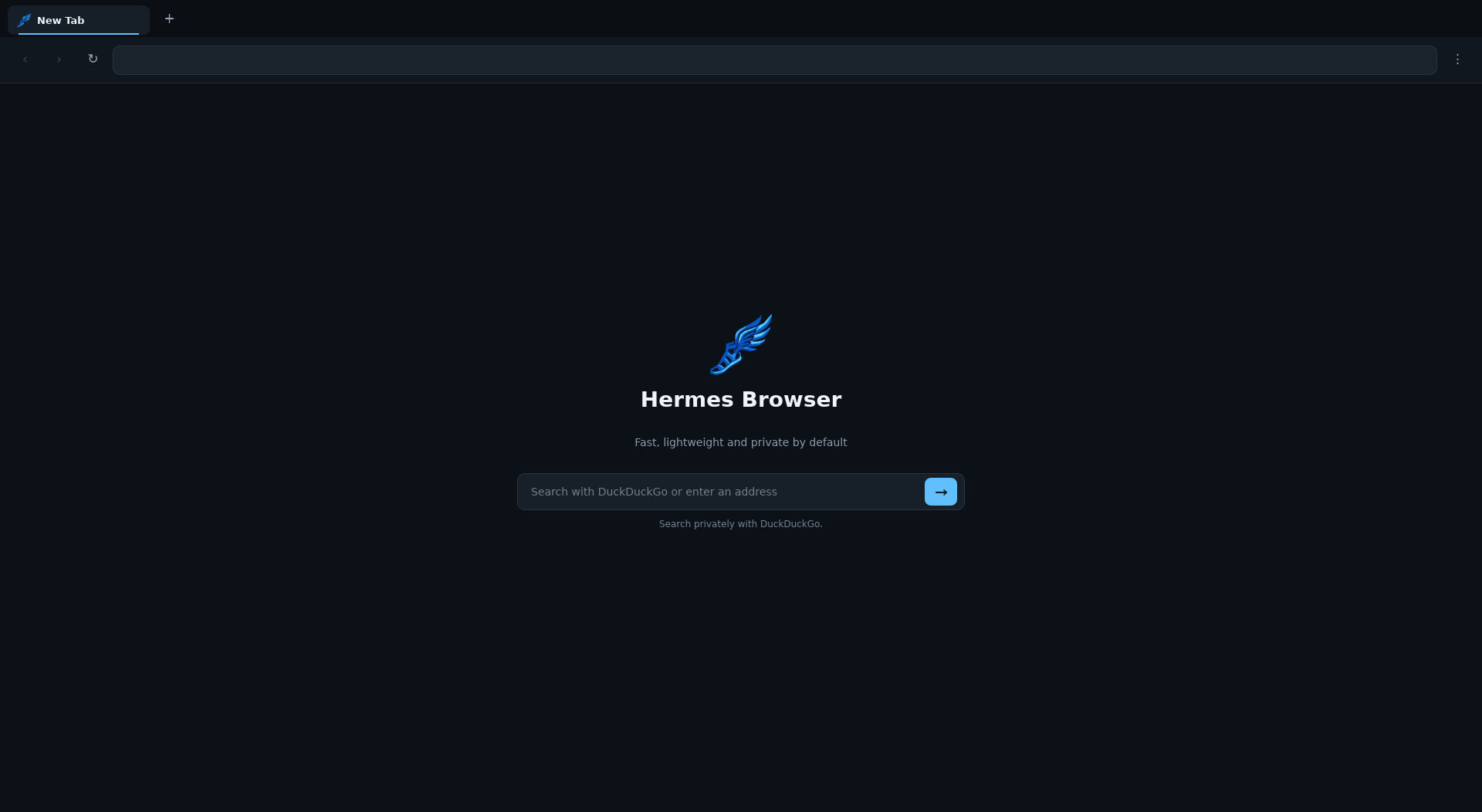 Hermes Browser new tab page
